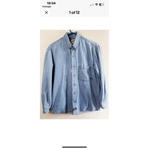 Men's Dickies Denim Shirt Size 2XL Pockets Long Sleeve Button Classic Blue